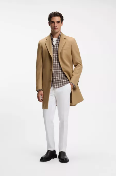 Slim-fit formal wool coat with cashmere