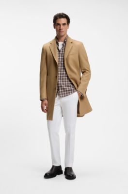 Abrigo formal slim fit de lana y cashmere, Beige