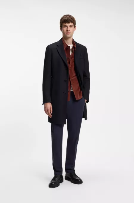 Slim-fit formal wool coat with cashmere