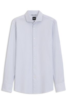 Striped slim-fit dress shirt in stretch fabric, Light Blue