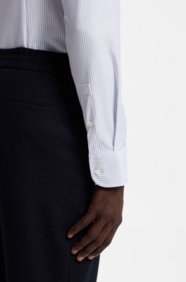 Striped slim-fit dress shirt in stretch fabric, Light Blue