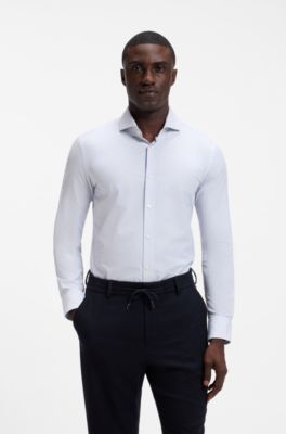 Striped slim-fit dress shirt in stretch fabric, Light Blue