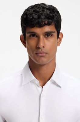 Camisa slim fit de mezcla de algod&oacute;n, Blanco