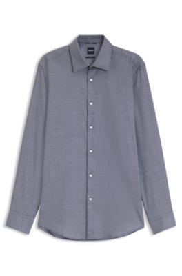 Slim-fit shirt in a cotton blend, Dark Blue