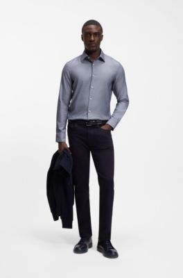 Slim-fit shirt in a cotton blend, Dark Blue