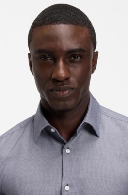 Slim-fit shirt in a cotton blend, Dark Blue