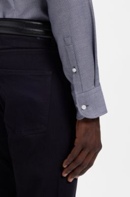 Slim-fit shirt in a cotton blend, Dark Blue