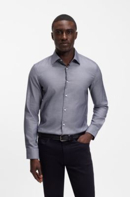 Slim-fit shirt in a cotton blend, Dark Blue