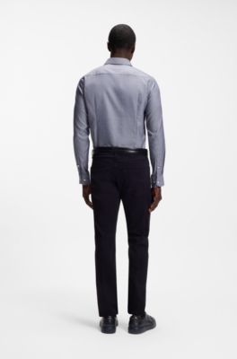Slim-fit shirt in a cotton blend, Dark Blue