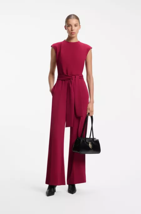 Crepe jumpsuit with belt