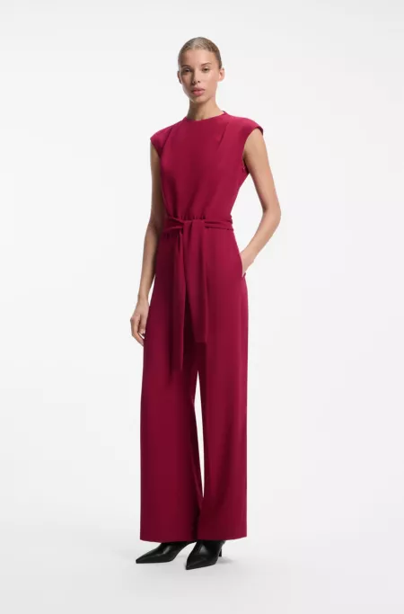 Crepe jumpsuit with belt