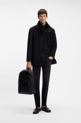 Pull en laine vierge et cachemire &agrave; encolure zipp&eacute;e, Noir