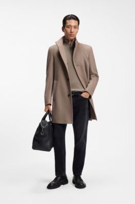 Zipper-neck sweater in virgin wool with cashmere, Light Brown