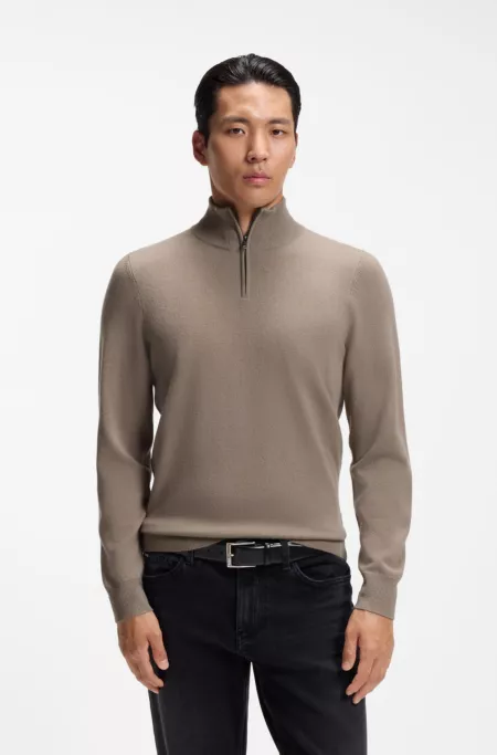 Zipper-neck sweater in virgin wool with cashmere