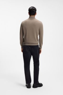 Zipper-neck sweater in virgin wool with cashmere, Light Brown