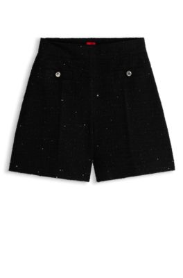 Boucl&eacute; shorts with sparkling sequin details, Black