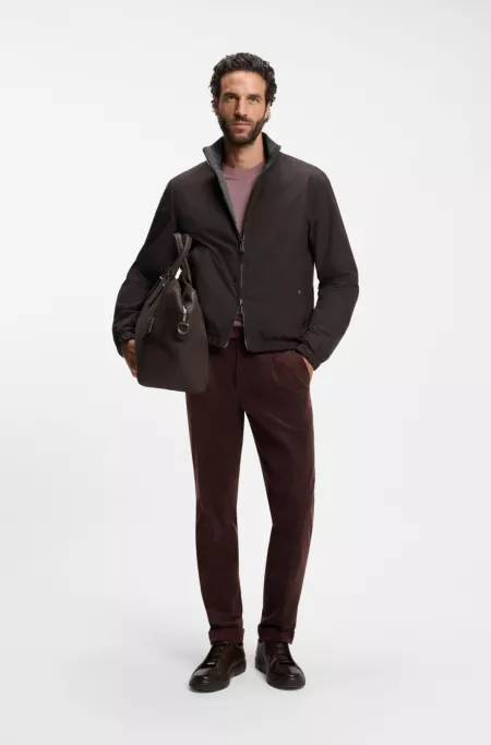 Reversible blouson jacket in water-repellent fabric