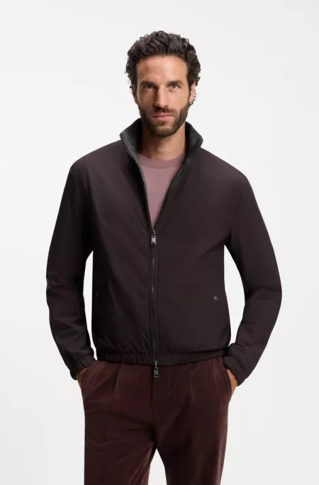 Reversible blouson jacket in water-repellent fabric