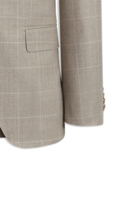 Two-piece slim-fit suit in checked Italian wool, Light Beige