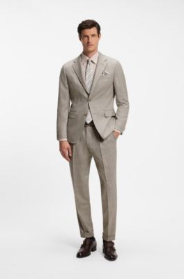 Two-piece slim-fit suit in checked Italian wool, Light Beige