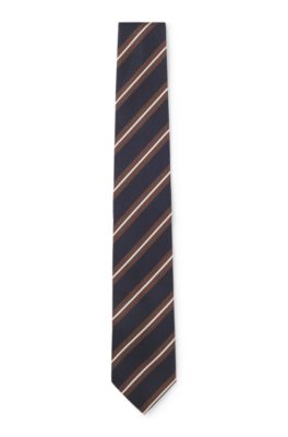 Corbata en mezcla de seda con rayas diagonales, Marr&oacute;n oscuro