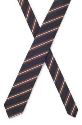Corbata en mezcla de seda con rayas diagonales, Marr&oacute;n oscuro