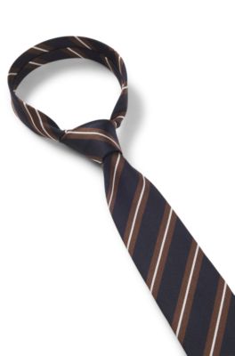 Corbata en mezcla de seda con rayas diagonales, Marr&oacute;n oscuro