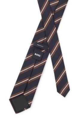 Corbata en mezcla de seda con rayas diagonales, Marr&oacute;n oscuro
