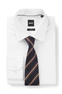 Corbata en mezcla de seda con rayas diagonales, Marr&oacute;n oscuro
