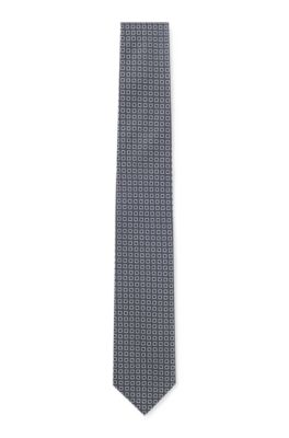 Corbata de mezcla de seda en jacquard con microestampado, Azul oscuro