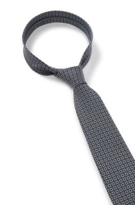 Silk-blend tie with micro-pattern jacquard, Dark Blue