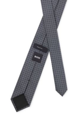 Corbata de mezcla de seda en jacquard con microestampado, Azul oscuro