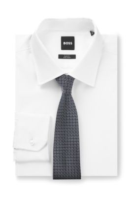 Silk-blend tie with micro-pattern jacquard, Dark Blue