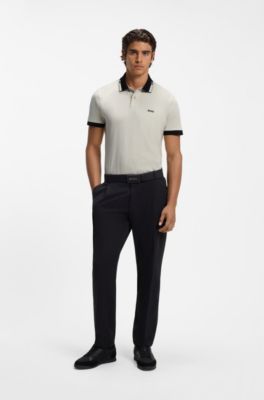 Polo slim fit de algod&oacute;n con ribetes en contraste, Beige claro