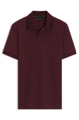 Cotton slim-fit polo shirt with contrast trims, Dark pink