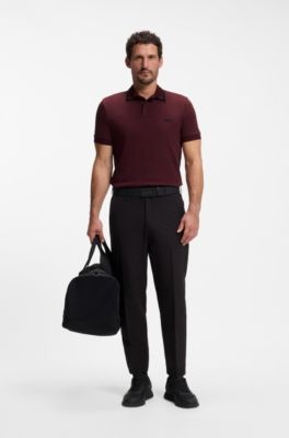 Cotton slim-fit polo shirt with contrast trims, Dark pink