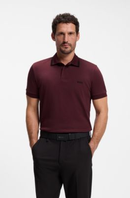 Cotton slim-fit polo shirt with contrast trims, Dark pink