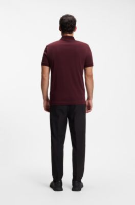 Cotton slim-fit polo shirt with contrast trims, Dark pink