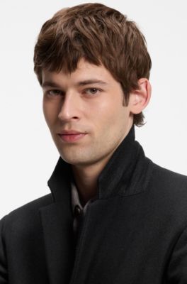 Slim-fit coat in a wool blend, Black