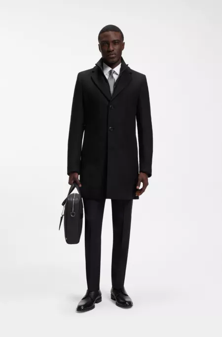 Wool-blend coat with zip-up inner