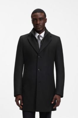 Wool-blend coat with zip-up inner, Black