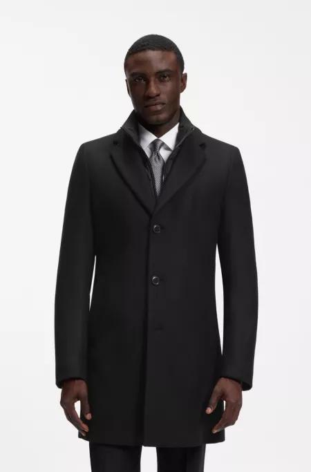 Wool-blend coat with zip-up inner