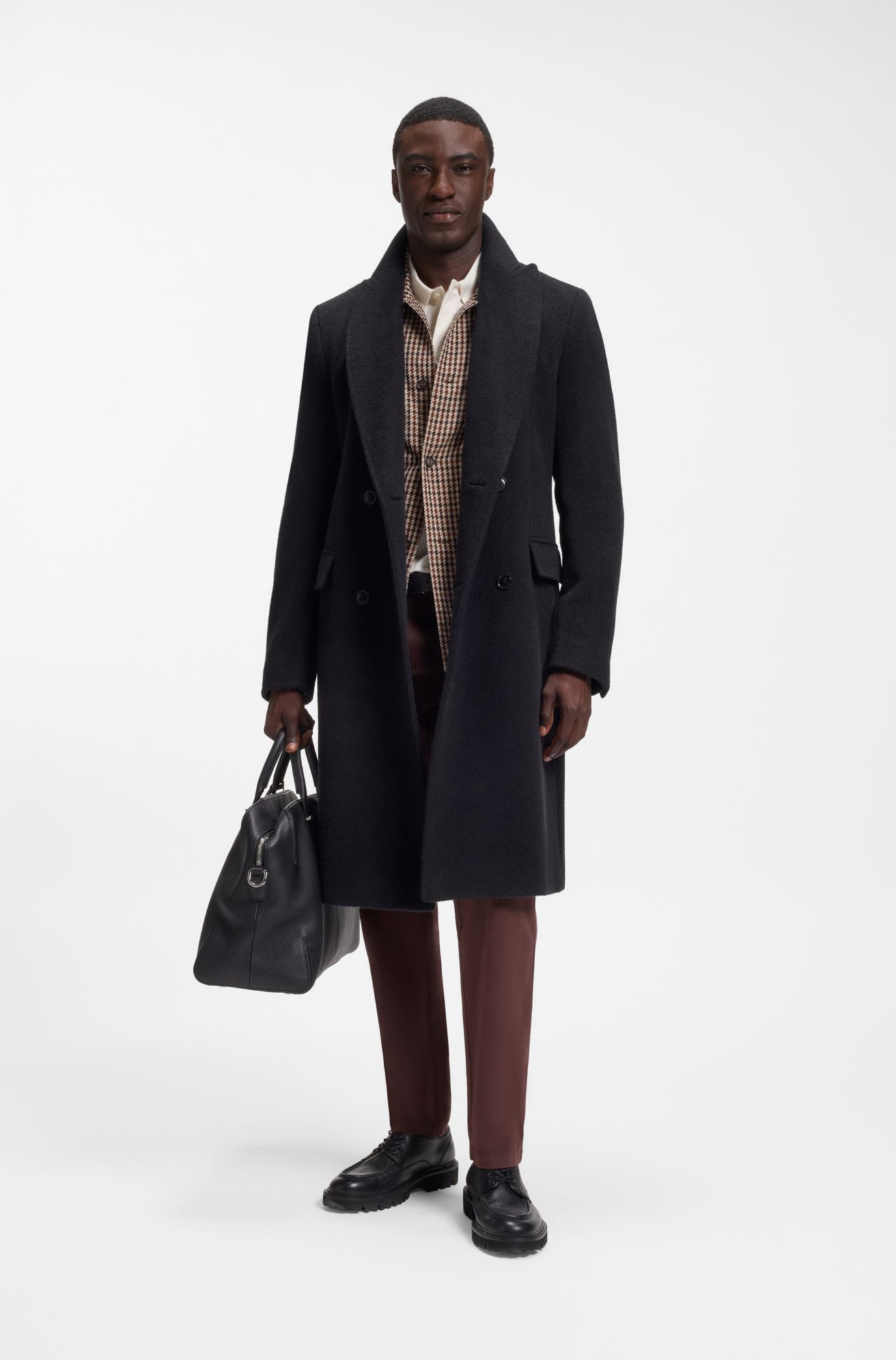 BOSS - Slim-fit double-breasted coat in an alpaca blend - Light Blue