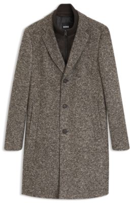 Slim-fit coat in Italian jersey with virgin wool, Dark Brown