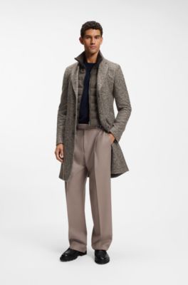 Slim-fit coat in Italian jersey with virgin wool, Dark Brown