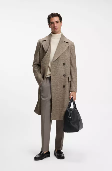 Regular-fit coat in a checked virgin-wool blend