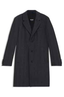 Regular-fit coat in herringbone wool with cashmere, Dark Blue