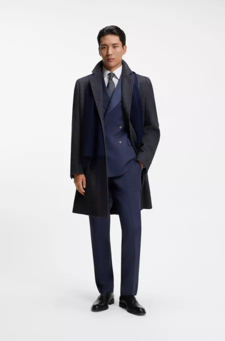 Regular-fit coat in herringbone wool with cashmere