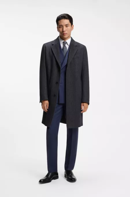 Regular-fit coat in herringbone wool with cashmere