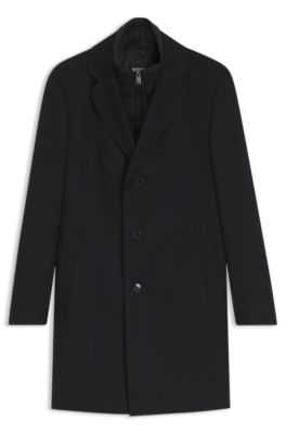 Abrigo slim fit en mezcla de lana repelente al agua, Negro
